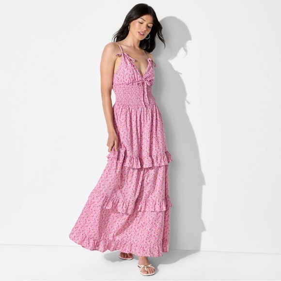 wild fable Dresses & Skirts - Women's Smocked Maxi A-Line Dress - Wild Fable Pink Floral XL